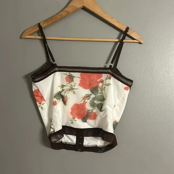 Princess Polly Colton Corset Top, Sz 6, White Floral, Roses, Red, Green, Brown - Picture 10 of 13